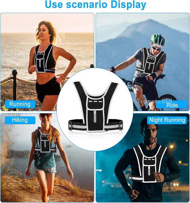 Trail runner wearing ultra lightweight hydration running safety vest during night marathon training Trail runner wearing ultra lightweight hydration running safety vest during night marathon training